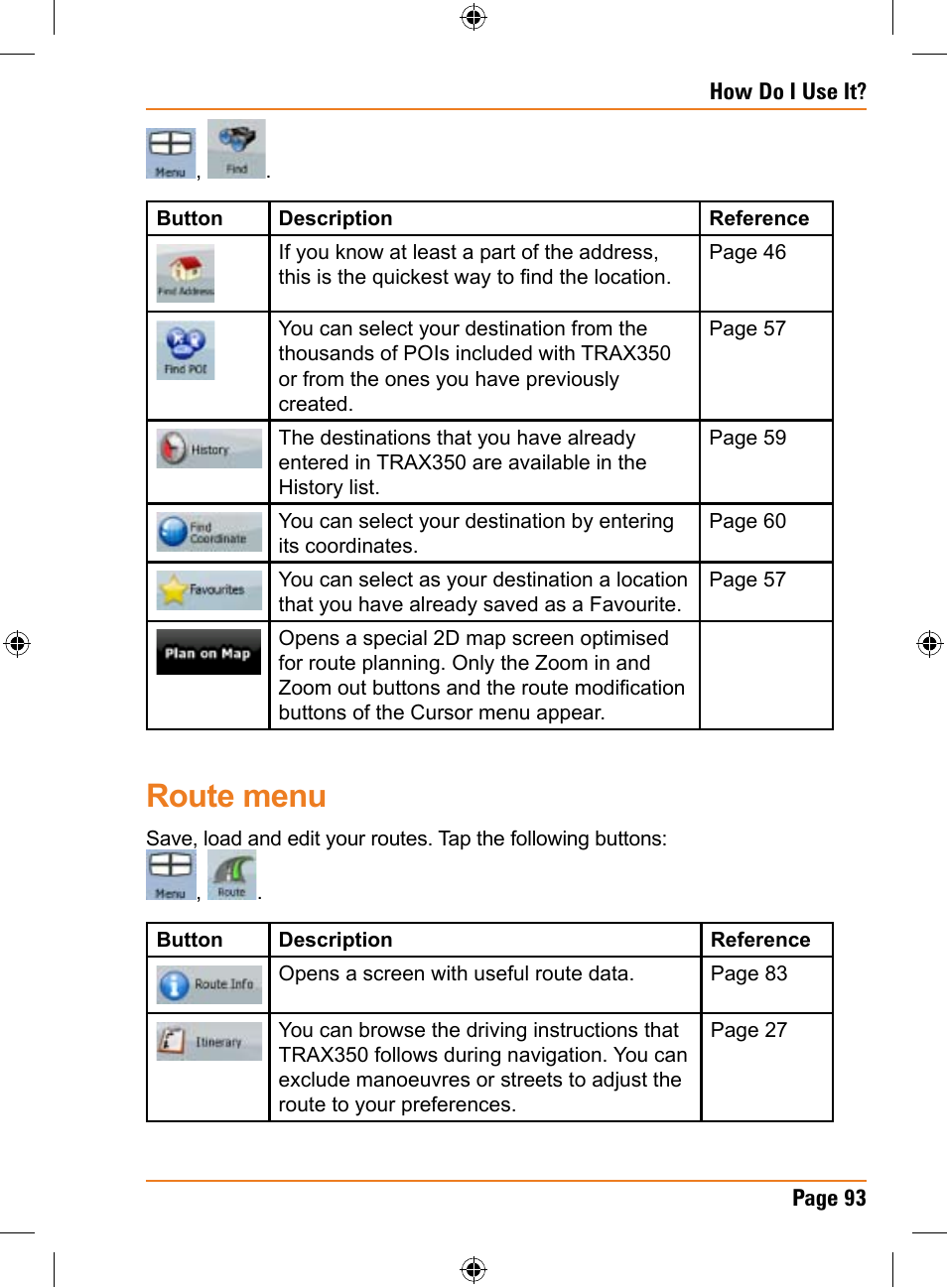 Route menu | Uniden TRAX350 User Manual | Page 93 / 120