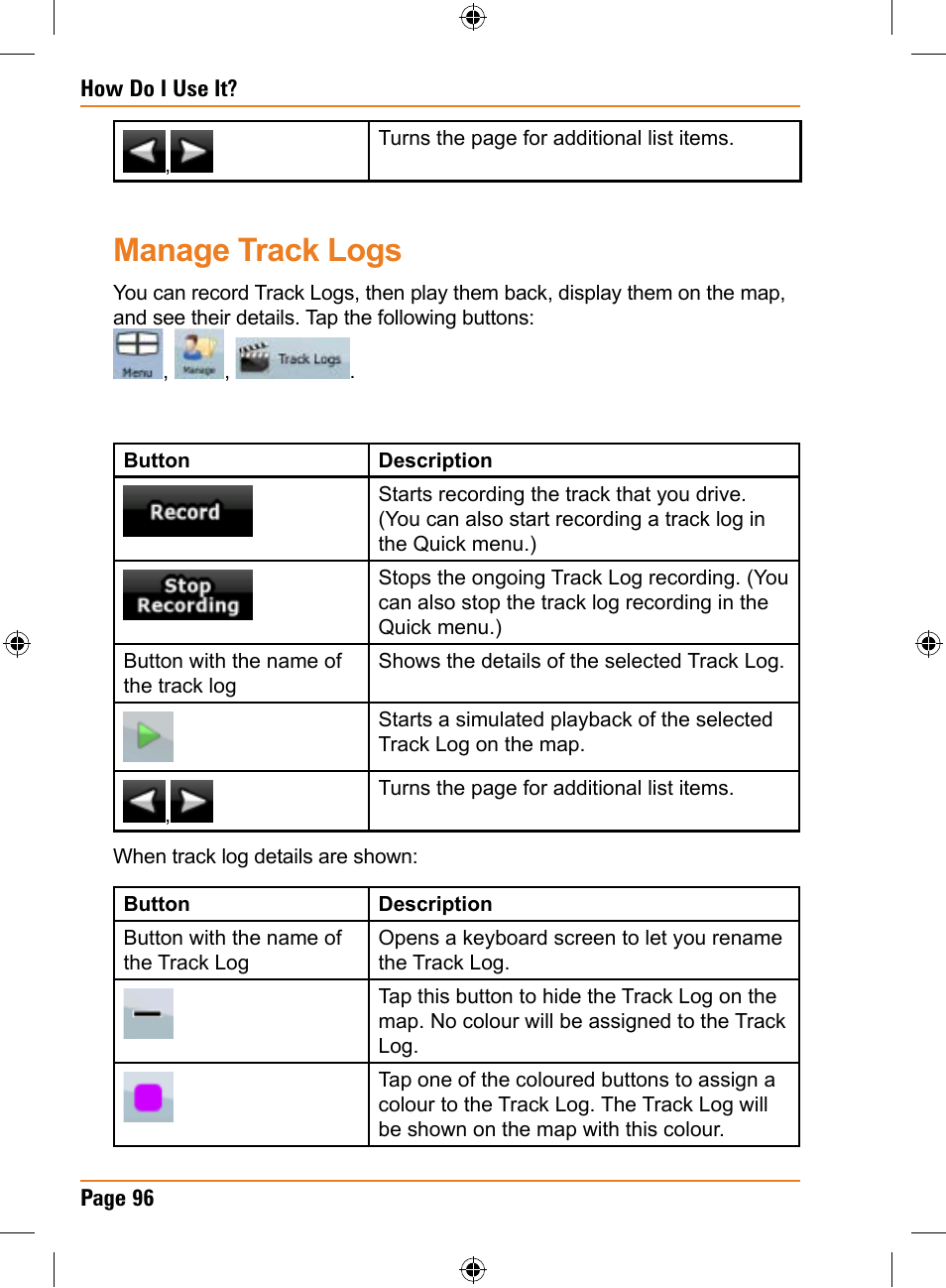 Manage track logs | Uniden TRAX350 User Manual | Page 96 / 120