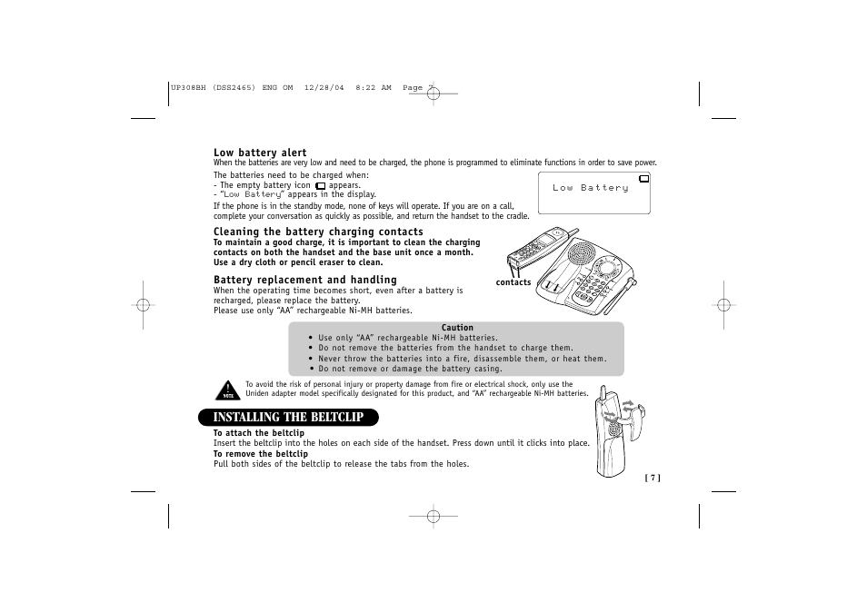 Installing the beltclip | Uniden DSS 2475 User Manual | Page 13 / 76