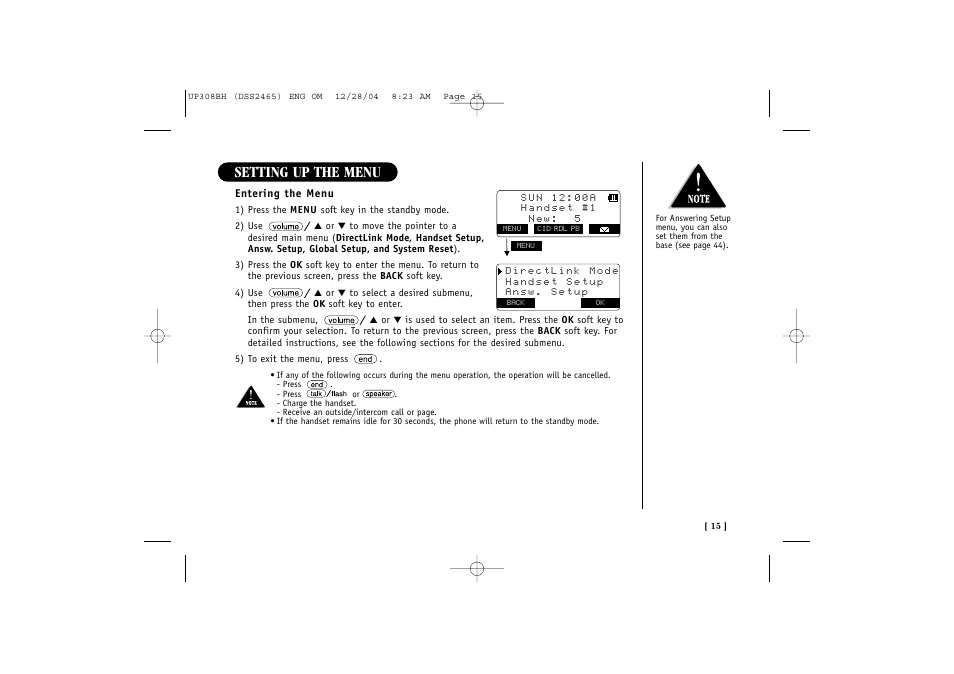Setting up the menu | Uniden DSS 2475 User Manual | Page 21 / 76