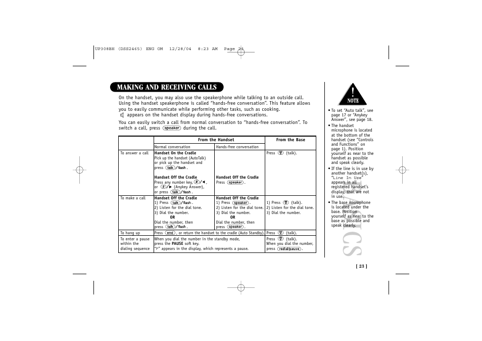 Basics, Making and receiving calls | Uniden DSS 2475 User Manual | Page 29 / 76