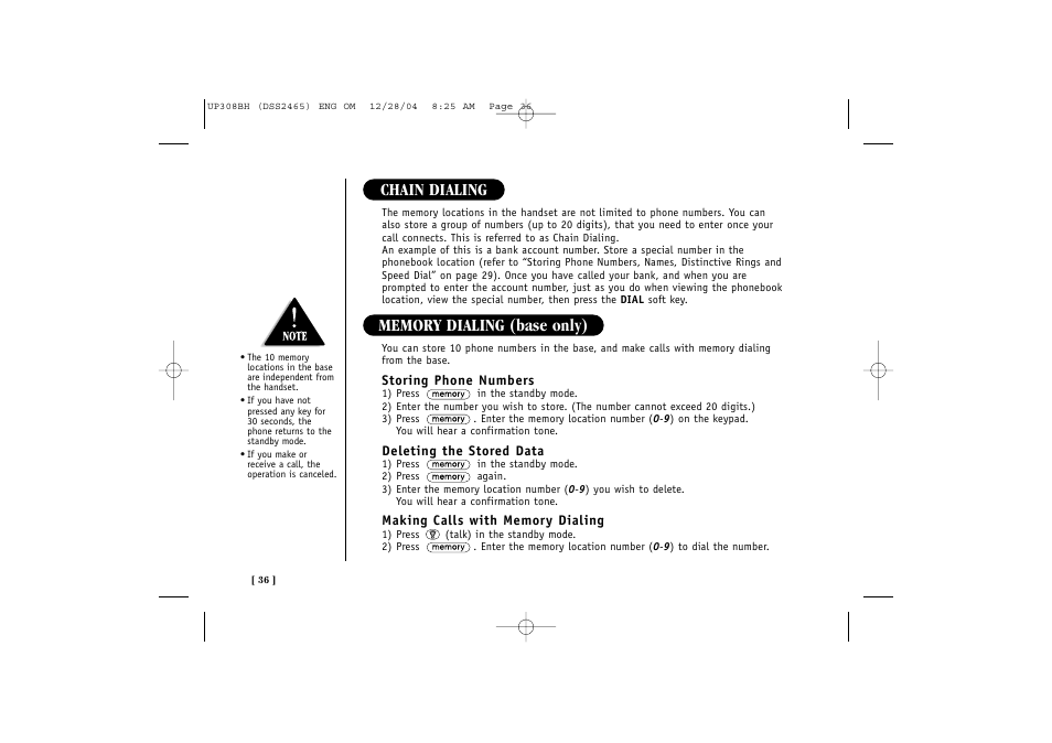 Chain dialing | Uniden DSS 2475 User Manual | Page 42 / 76