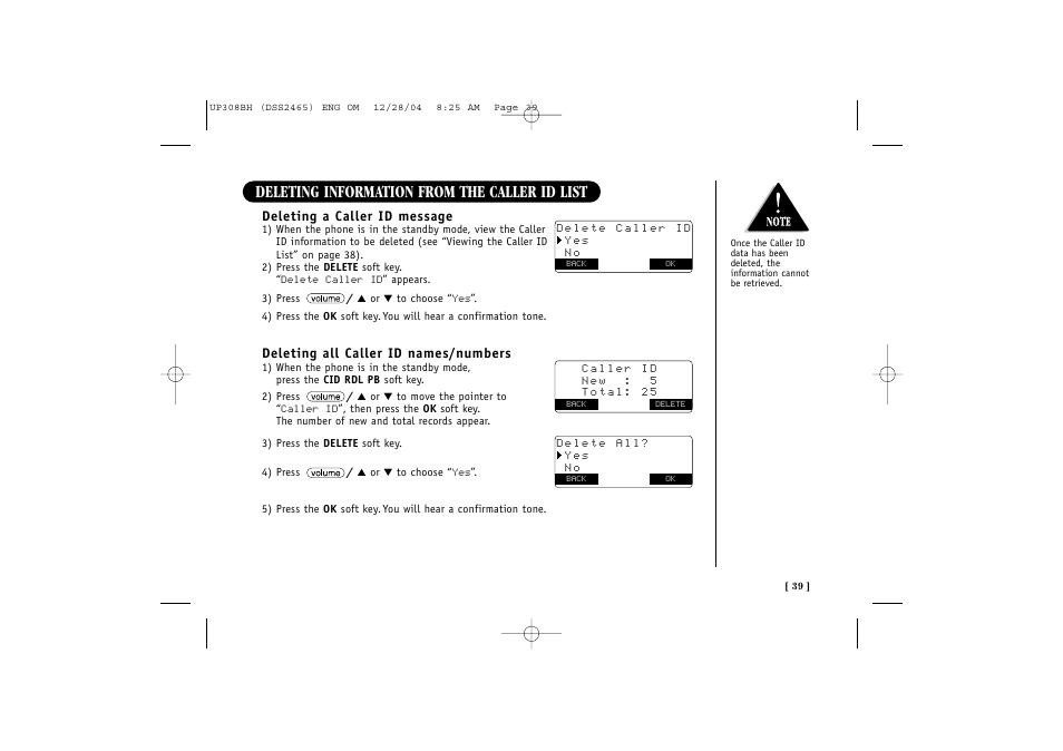 Deleting information from the caller id list | Uniden DSS 2475 User Manual | Page 45 / 76