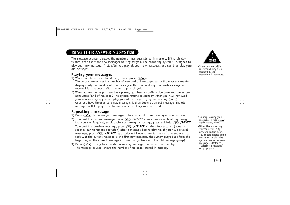 Using your answering system | Uniden DSS 2475 User Manual | Page 55 / 76