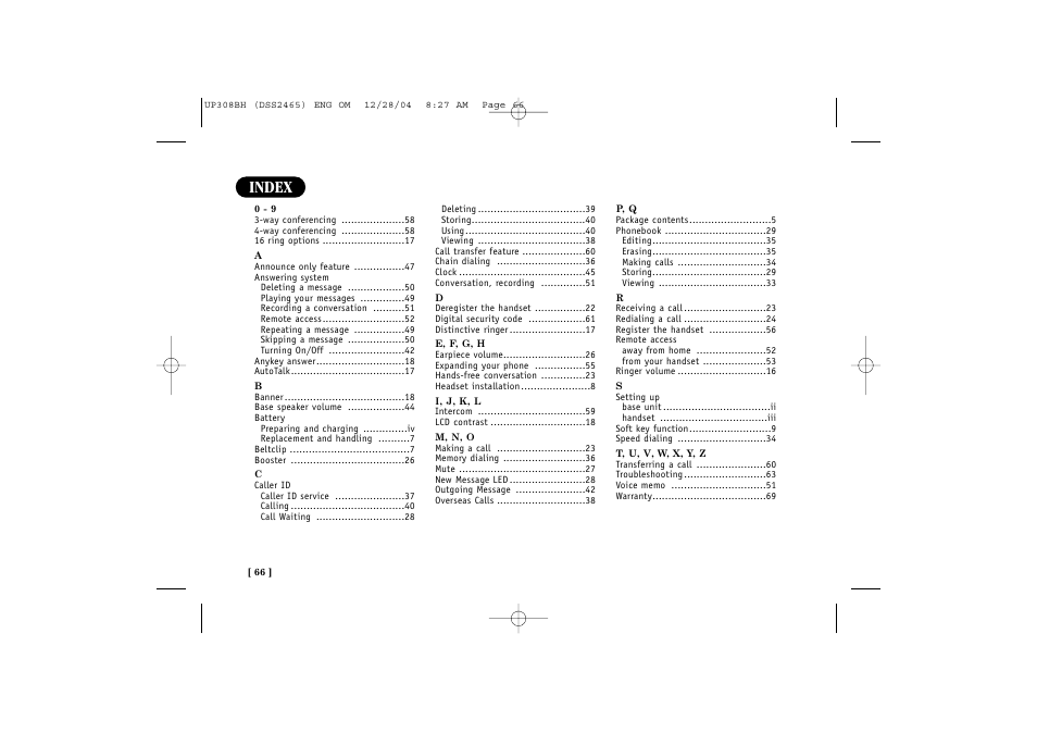 Index | Uniden DSS 2475 User Manual | Page 72 / 76