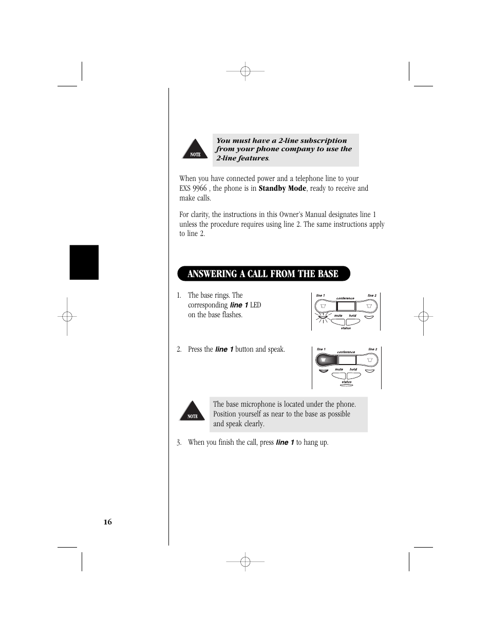 Answering a call from the base | Uniden T H E E X S 9 9 6 6 User Manual | Page 18 / 48