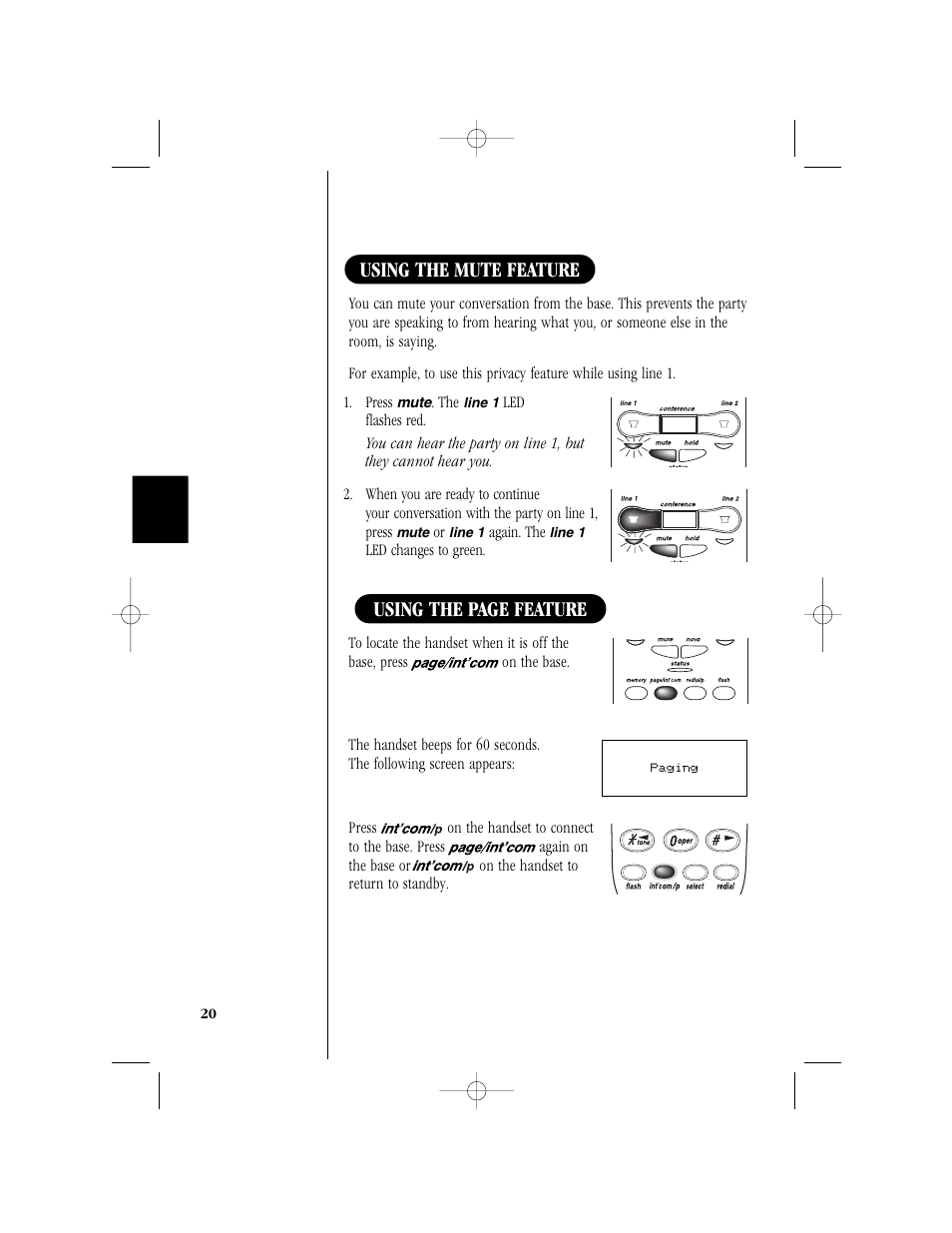 Using the page feature using the mute feature | Uniden T H E E X S 9 9 6 6 User Manual | Page 22 / 48
