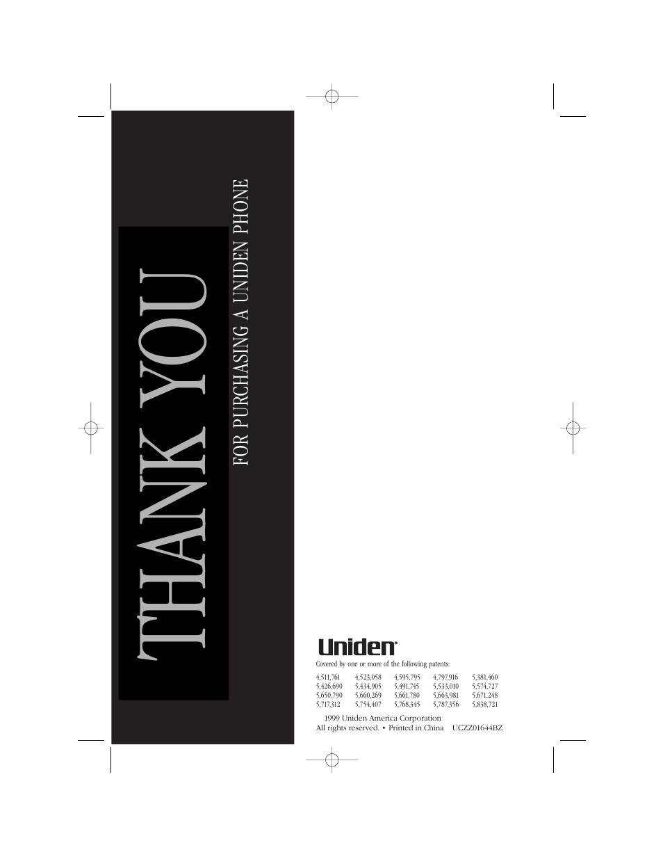 For pur chasin g a uniden phone | Uniden T H E E X S 9 9 6 6 User Manual | Page 48 / 48
