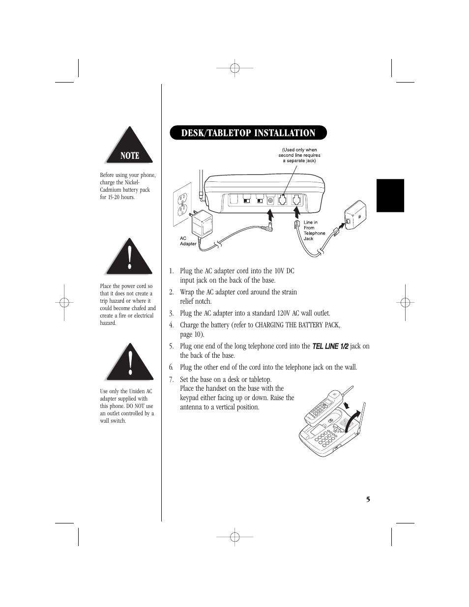 Desk/tabletop installation | Uniden T H E E X S 9 9 6 6 User Manual | Page 7 / 48