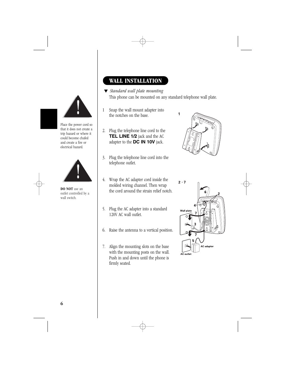 Wall installation | Uniden T H E E X S 9 9 6 6 User Manual | Page 8 / 48
