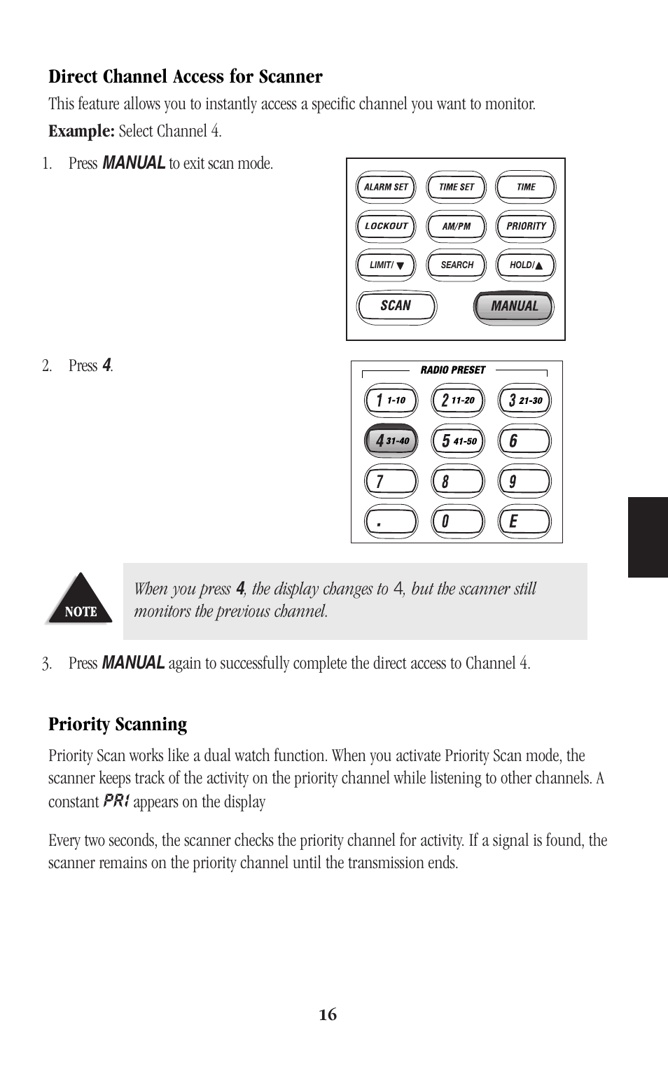 Direct channel access for scanner, Priority scanning | Uniden BEARCAT UBC248CLT User Manual | Page 19 / 40