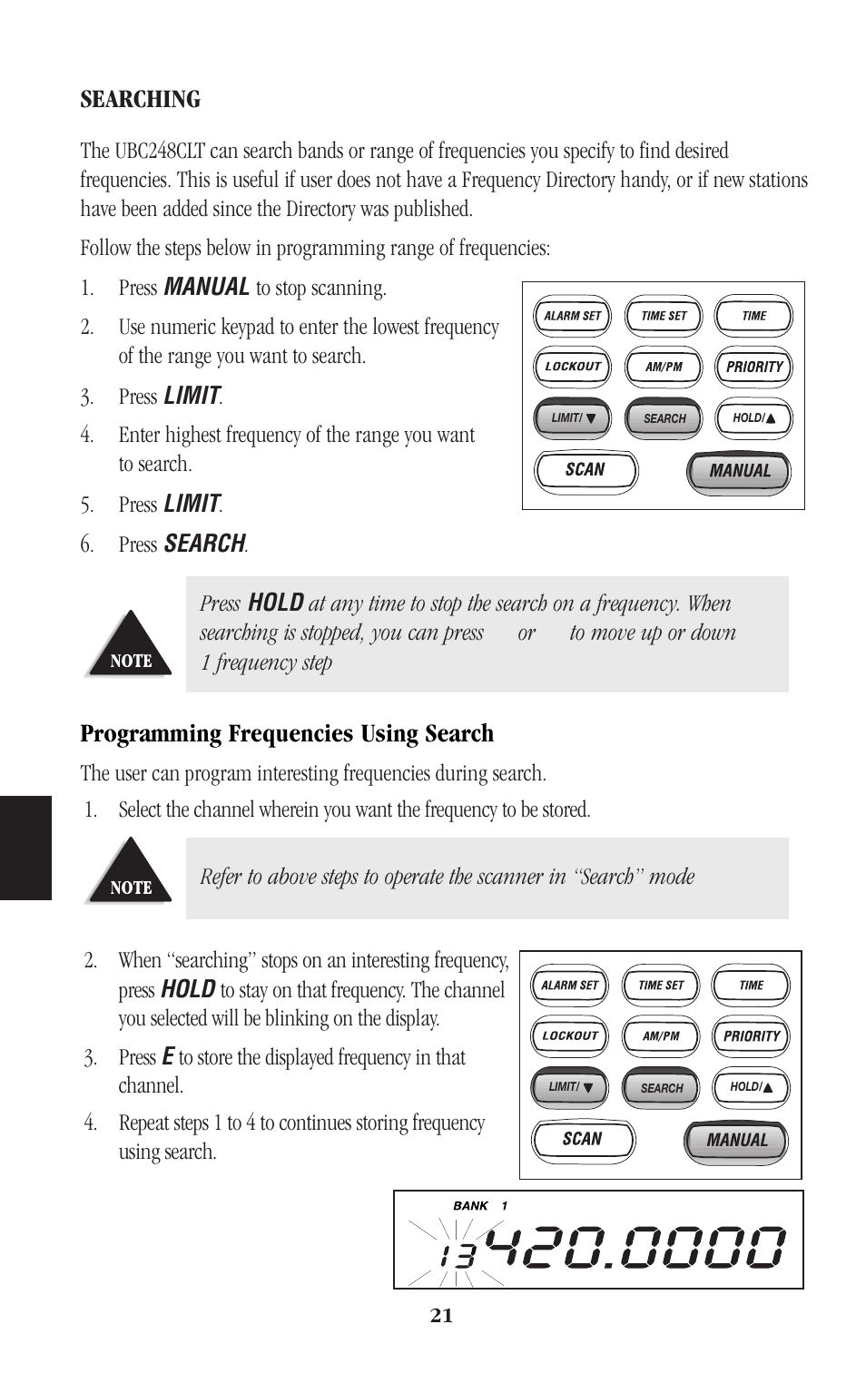 Searching, Programming frequencies using search | Uniden BEARCAT UBC248CLT User Manual | Page 24 / 40