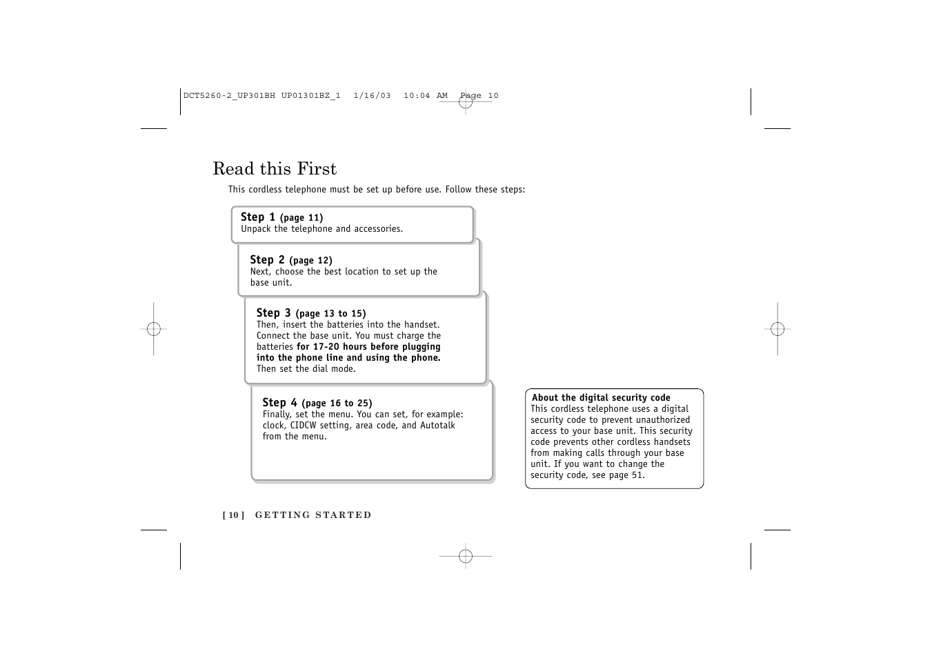 Read this first | Uniden DCT5260 User Manual | Page 12 / 64