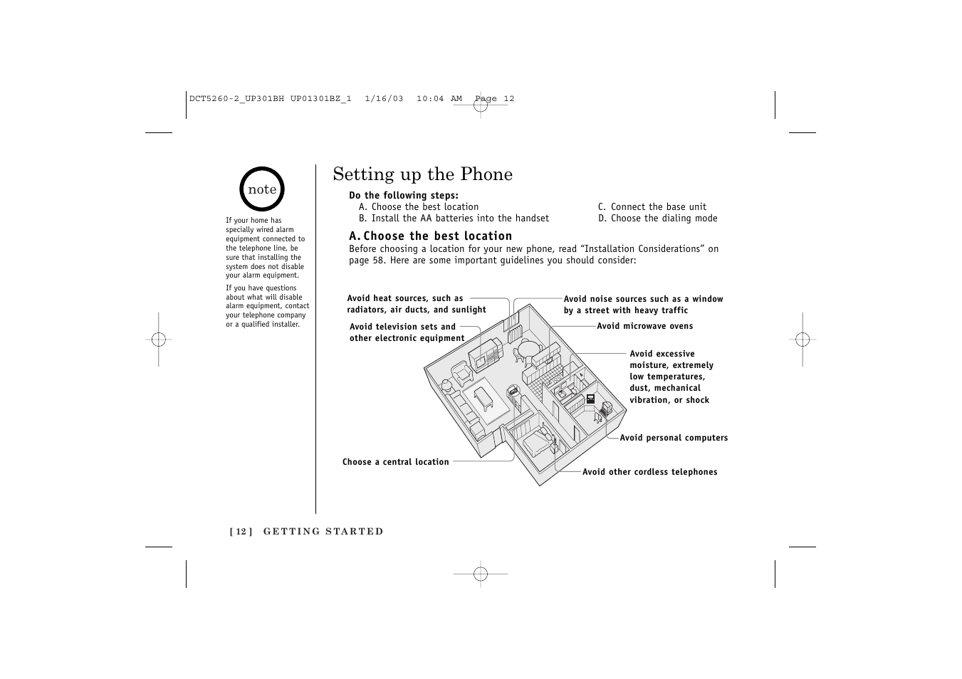 Setting up the phone | Uniden DCT5260 User Manual | Page 14 / 64