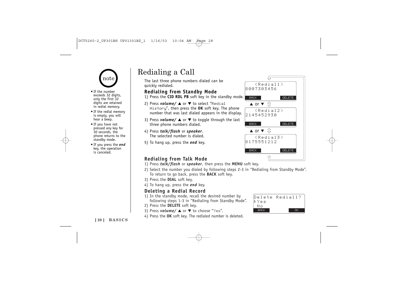 Redialing a call | Uniden DCT5260 User Manual | Page 30 / 64