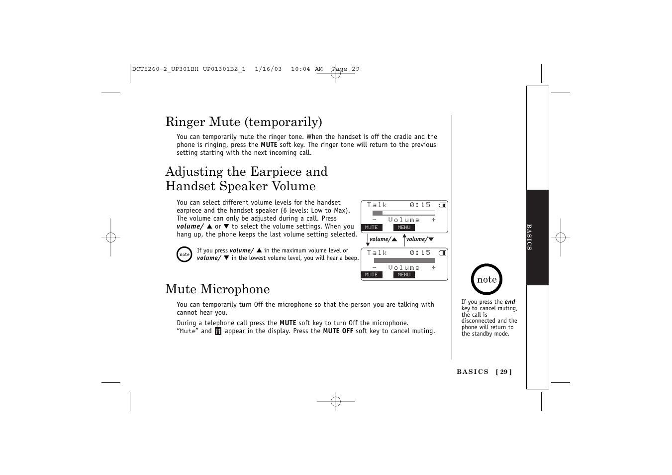 Ringer mute (temporarily), Adjusting the earpiece and handset speaker volume, Mute microphone | Uniden DCT5260 User Manual | Page 31 / 64