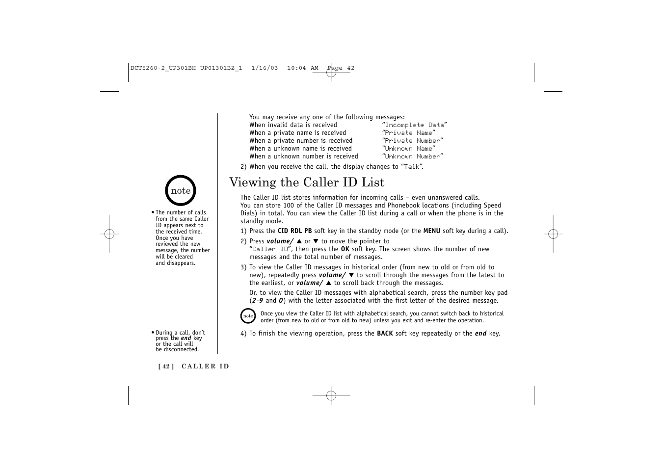 Viewing the caller id list | Uniden DCT5260 User Manual | Page 44 / 64