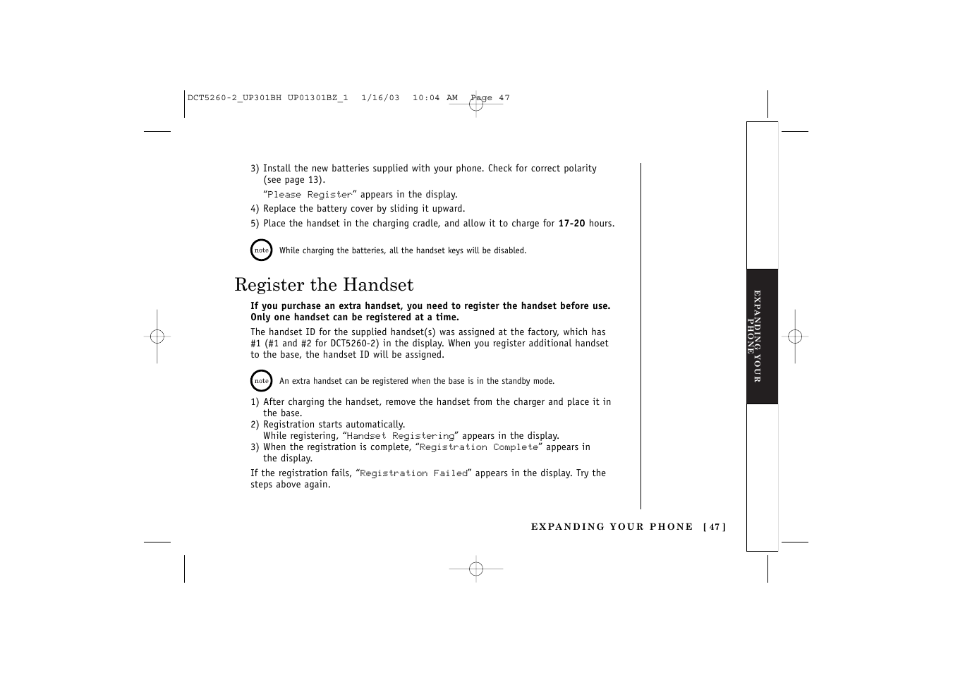 Register the handset | Uniden DCT5260 User Manual | Page 49 / 64
