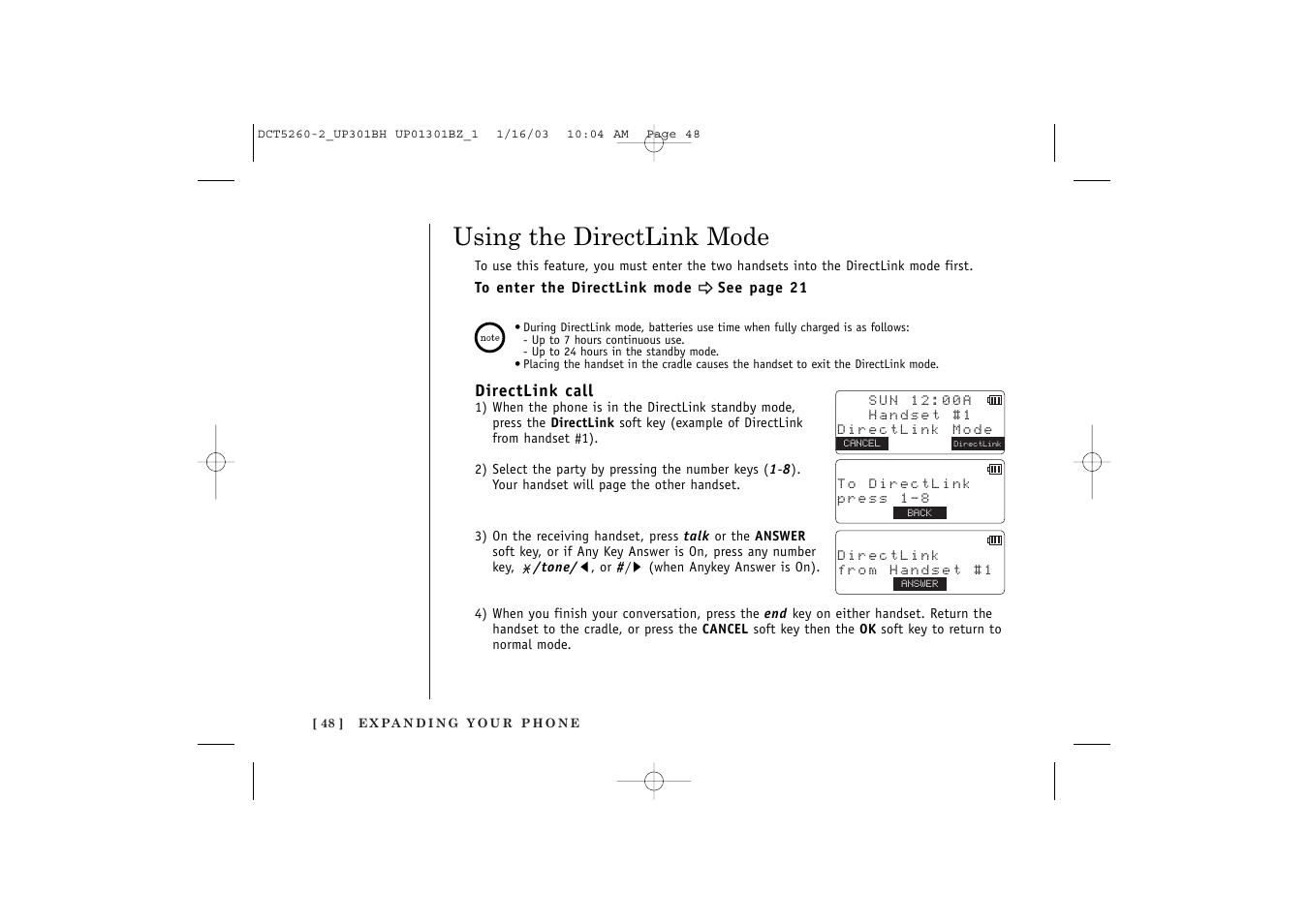 Using the directlink mode | Uniden DCT5260 User Manual | Page 50 / 64