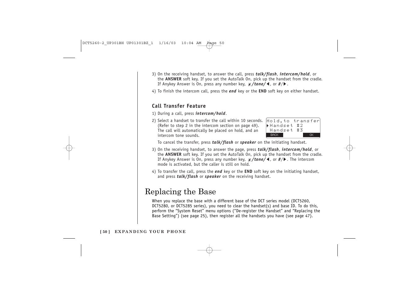 Replacing the base | Uniden DCT5260 User Manual | Page 52 / 64