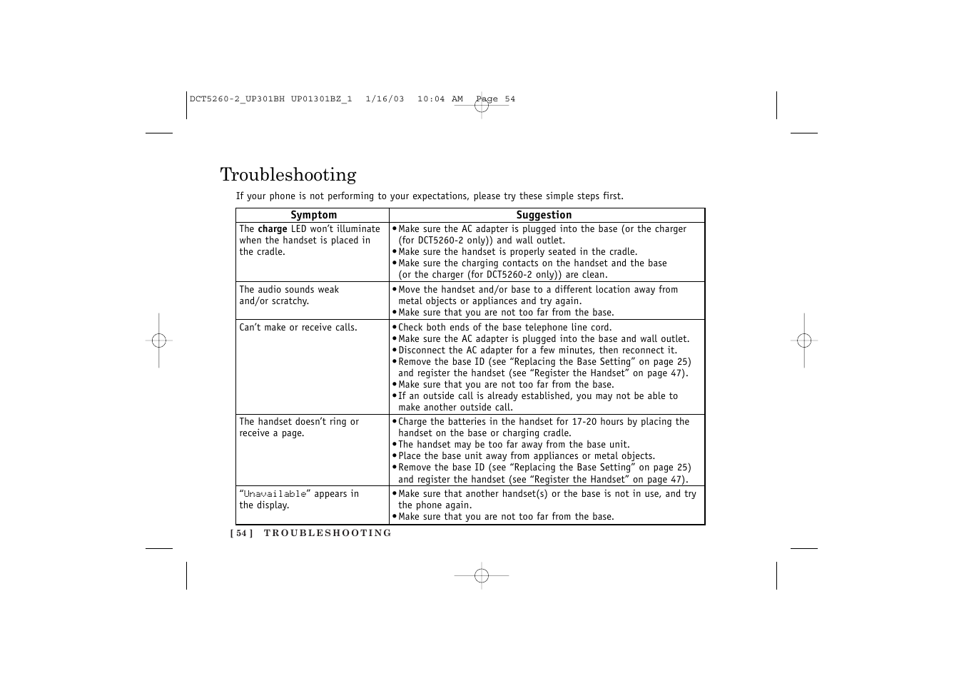 Troubleshooting | Uniden DCT5260 User Manual | Page 56 / 64