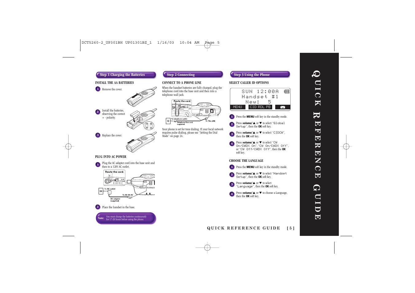 Uick, Eference, Uide | Uniden DCT5260 User Manual | Page 7 / 64