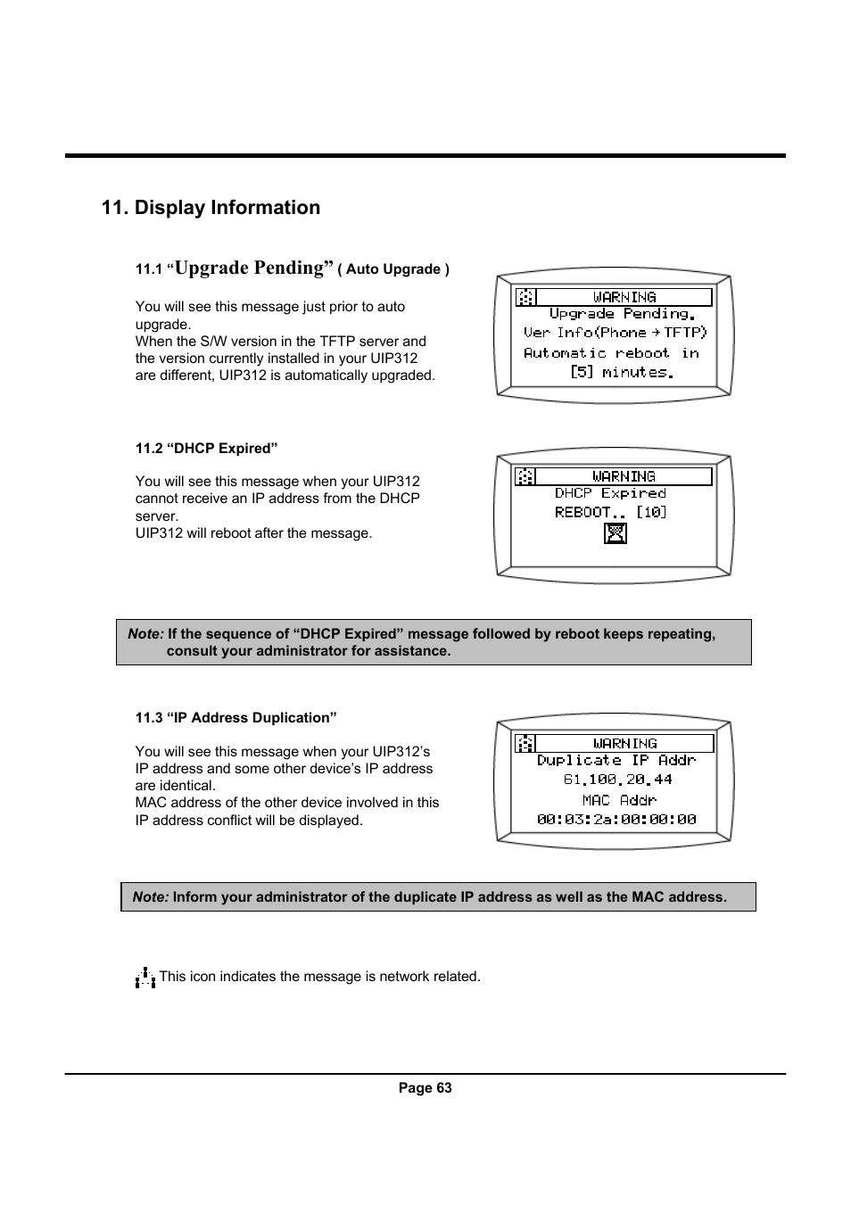 Display information, Upgrade pending | Uniden UIP312 User Manual | Page 67 / 72