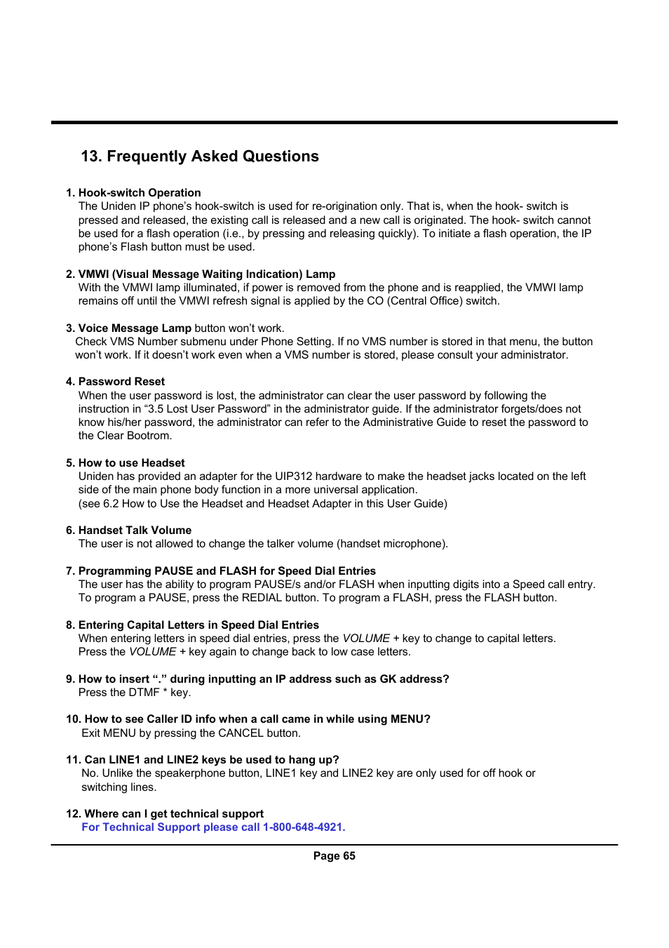 Frequently asked questions | Uniden UIP312 User Manual | Page 69 / 72