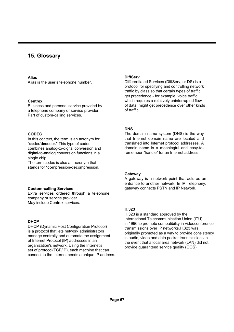 Glossary | Uniden UIP312 User Manual | Page 71 / 72
