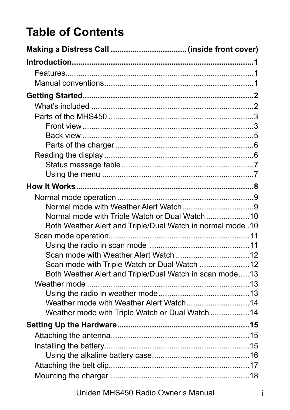 Uniden MHS450 User Manual | Page 3 / 44