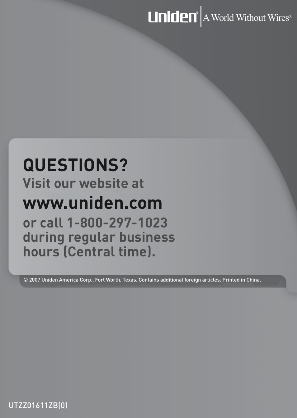 Questions, Visit our website at | Uniden MHS450 User Manual | Page 44 / 44