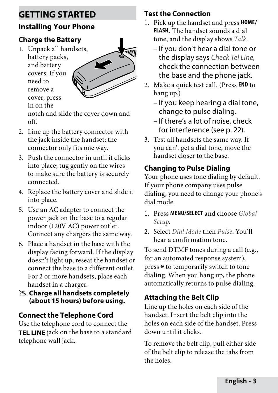 Getting started, Installing your phone | Uniden D3280 User Manual | Page 3 / 26