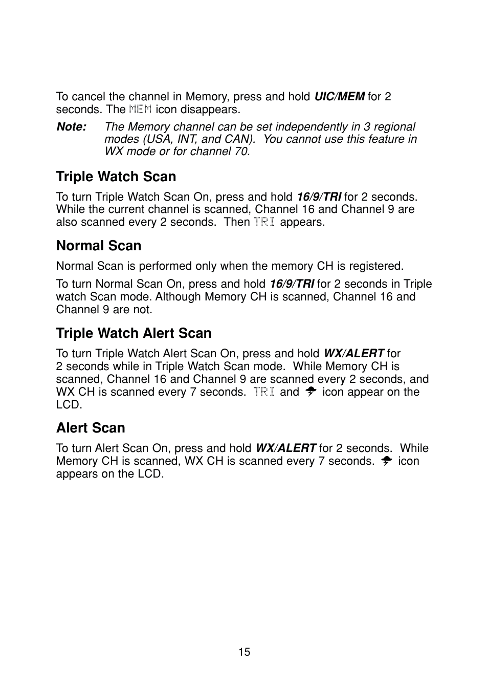 Triple watch scan, Normal scan, Triple watch alert scan | Alert scan | Uniden DSC Series User Manual | Page 18 / 68