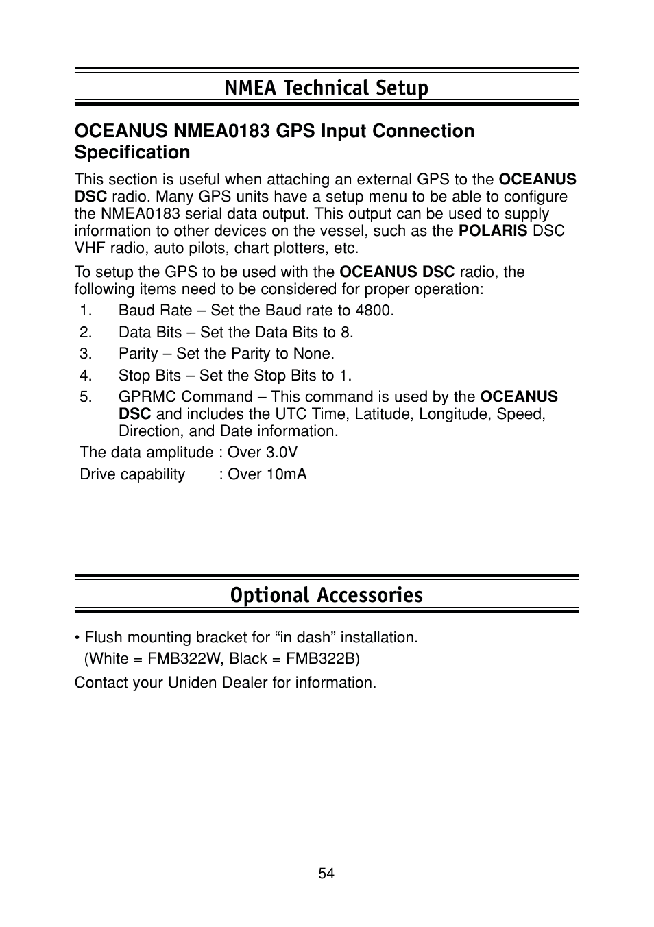 Optional accessories nmea technical setup | Uniden DSC Series User Manual | Page 57 / 68