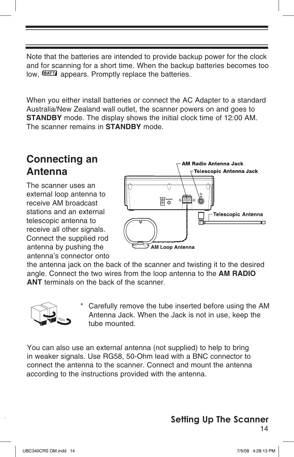 Connecting an antenna, Setting up the scanner | Uniden UBC340CRS User Manual | Page 15 / 32