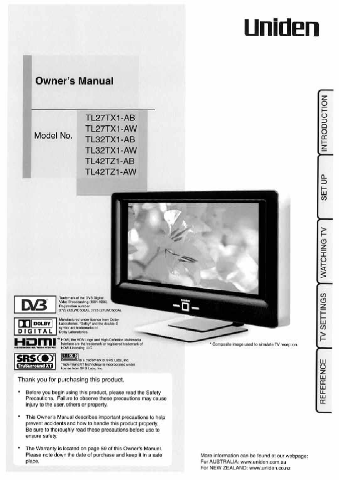 Uniden TL32TX1-AW User Manual | 60 pages