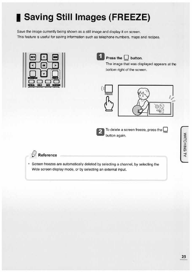 I saving still images (freeze), Reference, Saving still images (freeze) | 0 je|_b, Ntrg, A a a | Uniden TL32TX1-AW User Manual | Page 25 / 60