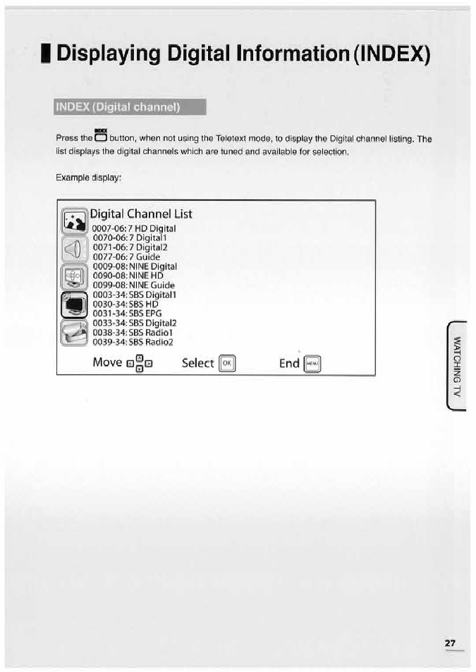 I displaying digital information (index), Index (digital channel), Displaying digital information (index) | Uniden TL32TX1-AW User Manual | Page 27 / 60