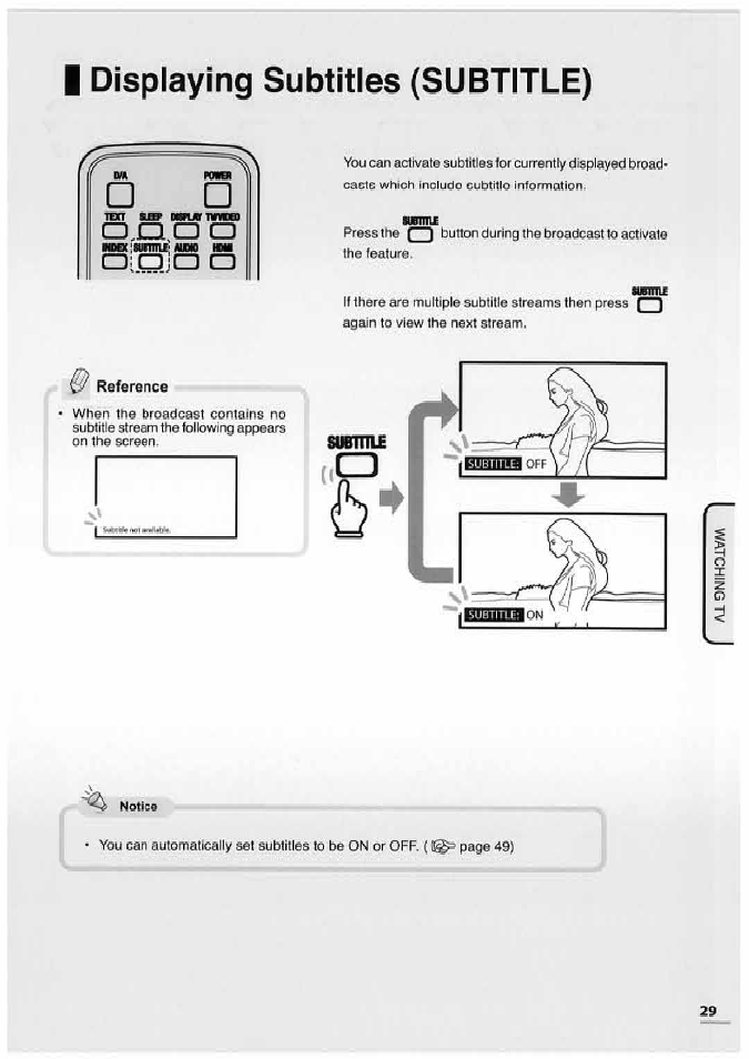 I displaying subtitles (subtitle), Displaying subtitles (subtitle), A,a,a a | Oi aja a | Uniden TL32TX1-AW User Manual | Page 29 / 60