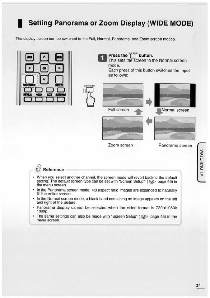 Oti a o, I setting panorama or zoom display (wide mode) | Uniden TL32TX1-AW User Manual | Page 31 / 60