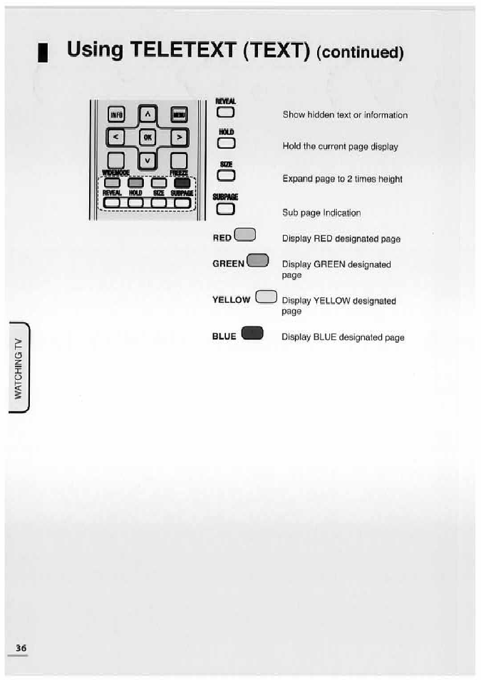 I using, 1@ pi b etjbze, Teletext (text) (continued) | Uniden TL32TX1-AW User Manual | Page 36 / 60