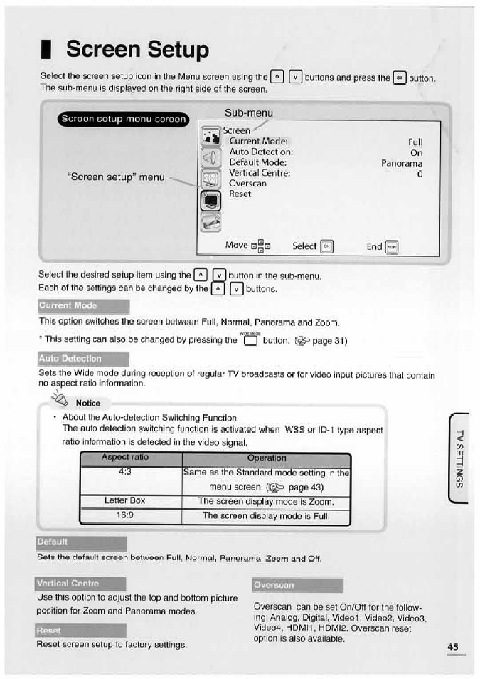 I screen setup, Screen setup | Uniden TL32TX1-AW User Manual | Page 45 / 60