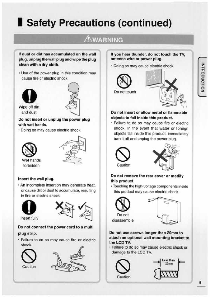 Insert the wall plug, I safety precautions (continued), Warning | Uniden TL32TX1-AW User Manual | Page 5 / 60