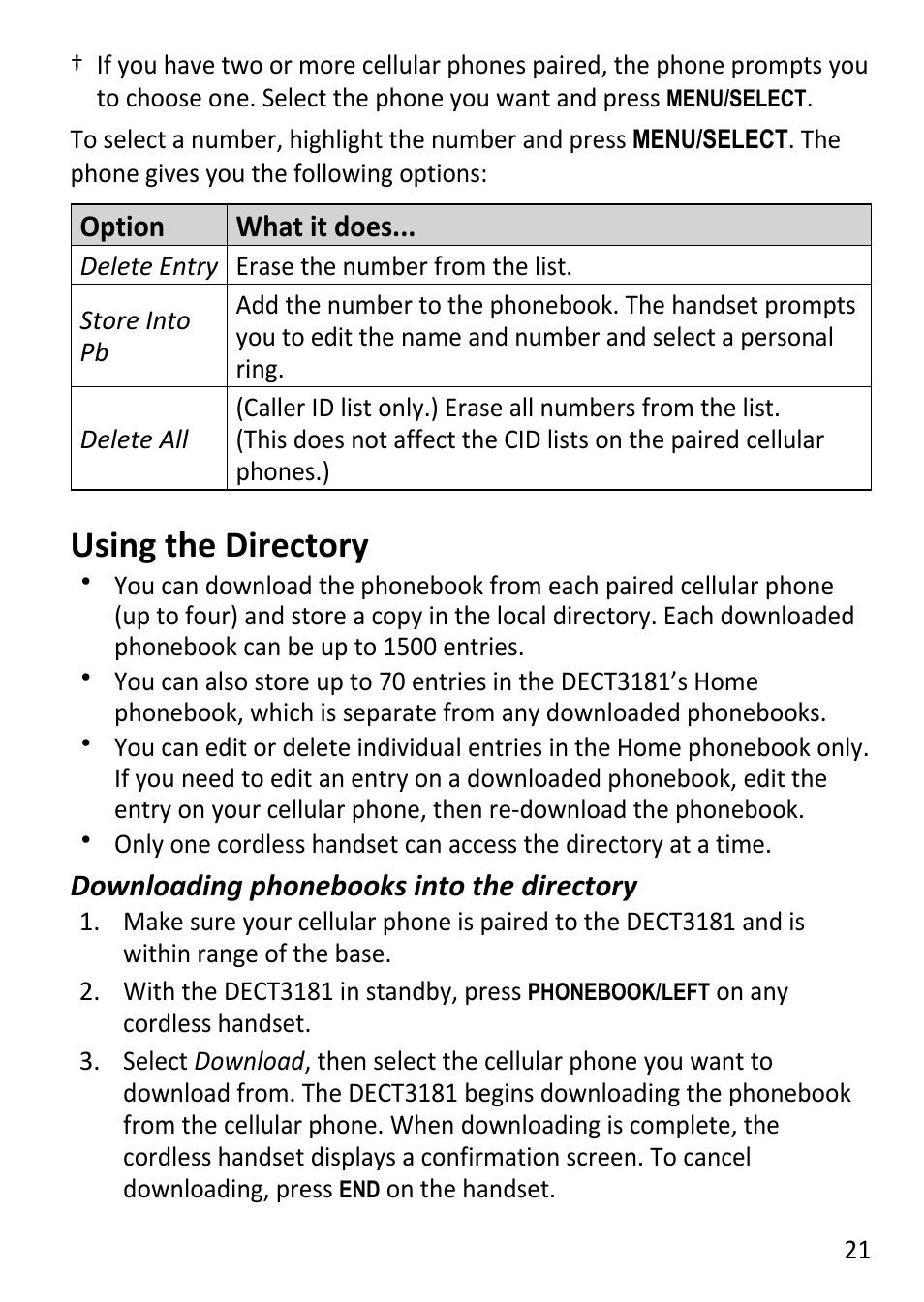 Using the directory | Uniden DECT3181 User Manual | Page 21 / 44