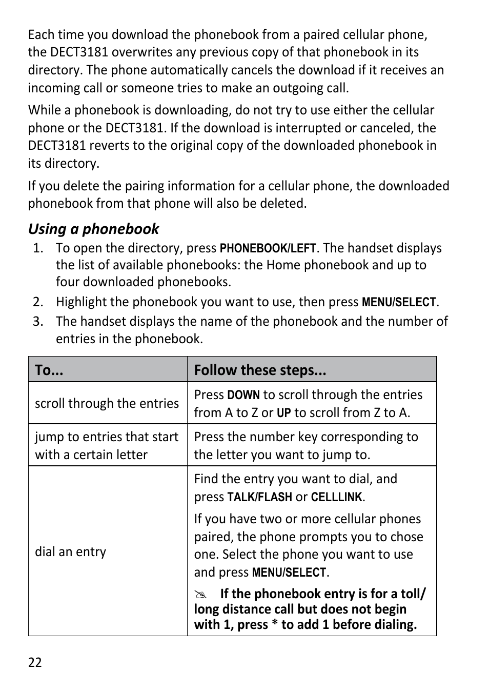 Using a phonebook, To... follow these steps | Uniden DECT3181 User Manual | Page 22 / 44