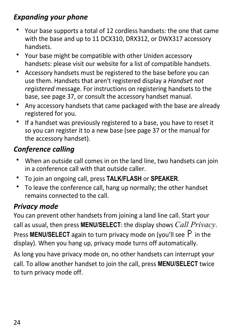 Uniden DECT3181 User Manual | Page 24 / 44