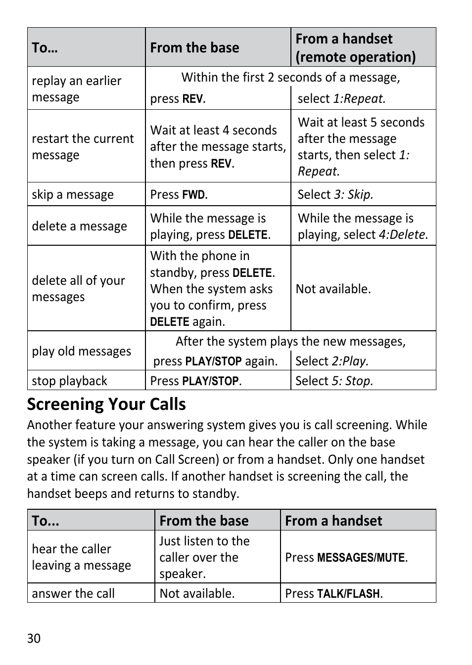 Screening your calls | Uniden DECT3181 User Manual | Page 30 / 44