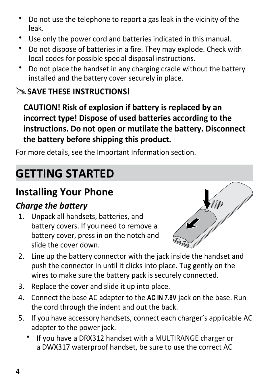 Getting started, Installing your phone | Uniden DECT3181 User Manual | Page 4 / 44