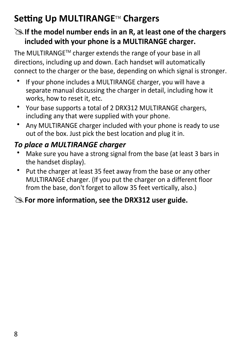 Setting up multirange, Chargers | Uniden DECT3181 User Manual | Page 8 / 44