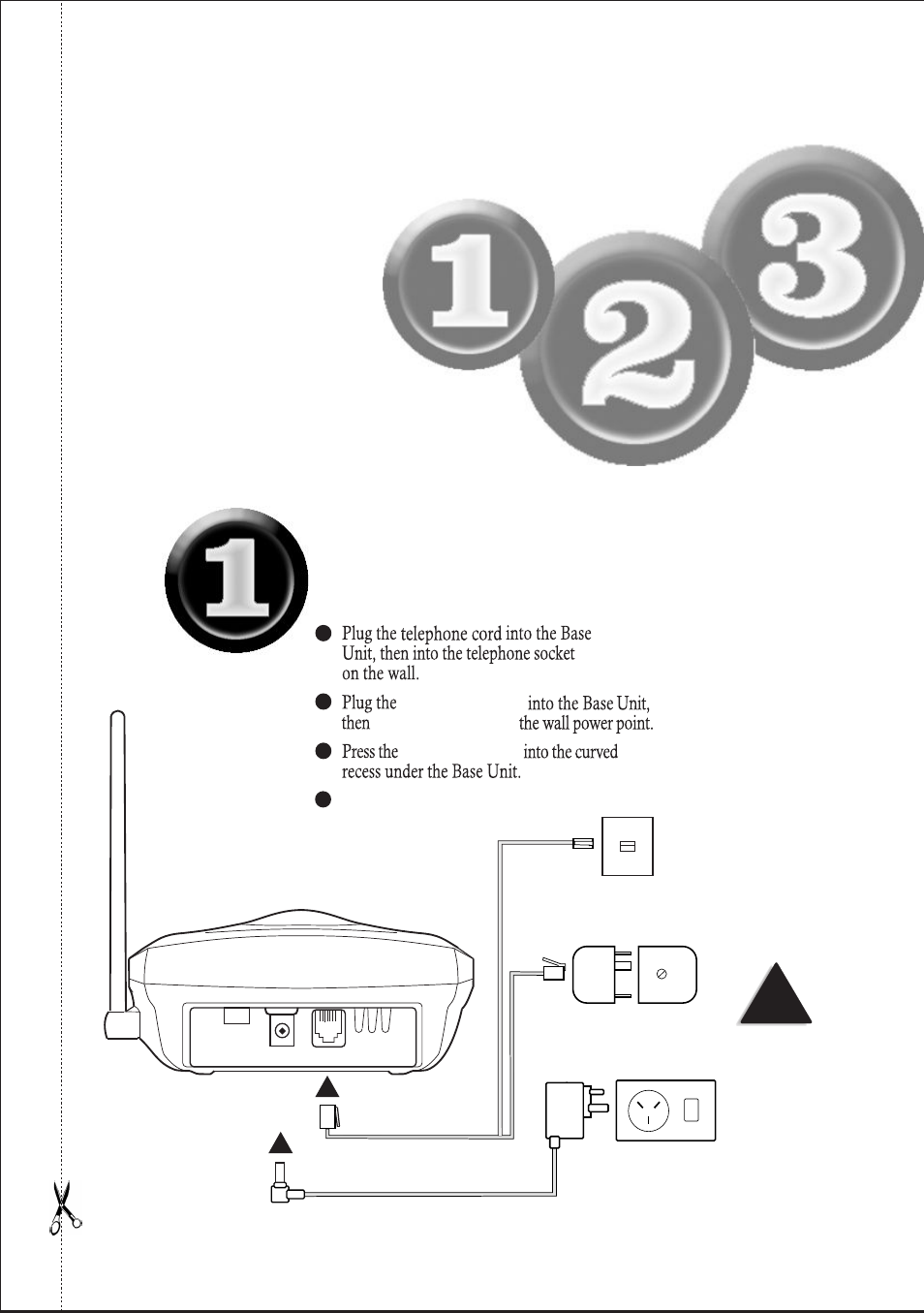 Start here, Installing the base unit | Uniden DS845 User Manual | Page 3 / 32